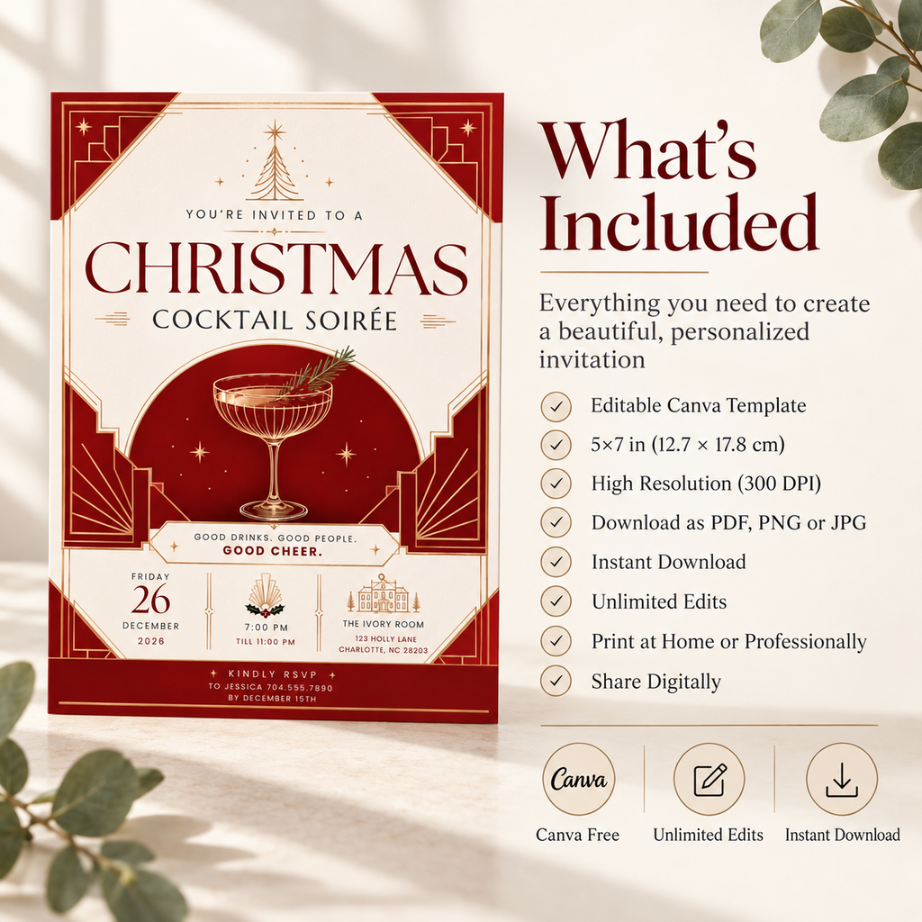 Christmas Party Invitation Cocktail Soiree - Red & Creme