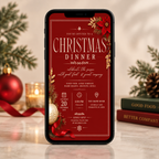 Christmas  Dinner Invitation - Burgundy & gold