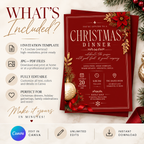 Christmas  Dinner Invitation - Burgundy & gold