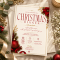 Christmas Dinner Invitation - Cream & Red