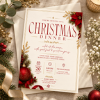 Christmas Dinner Invitation - Cream & Red
