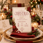 Christmas Dinner Invitation - Cream & Red