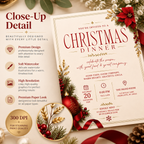 Christmas Dinner Invitation - Cream & Red