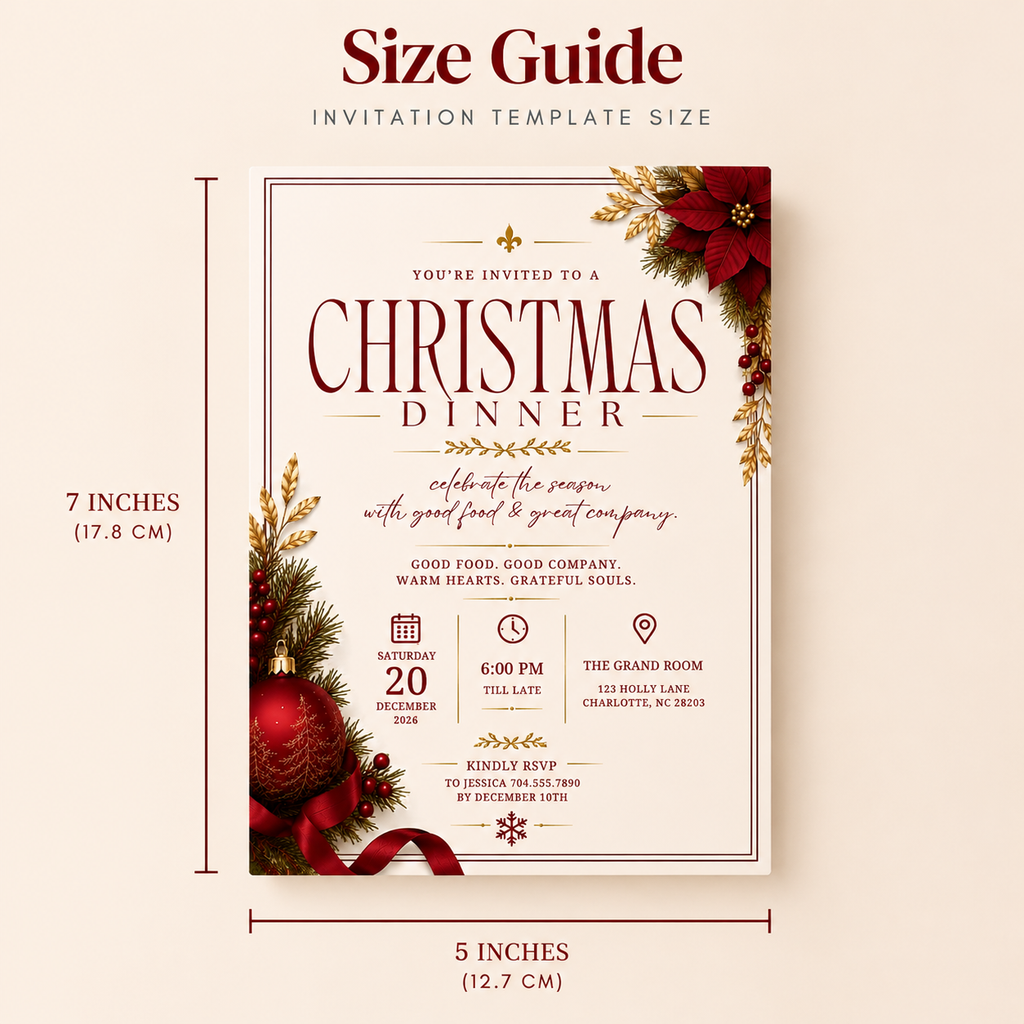 Christmas Dinner Invitation - Cream & Red
