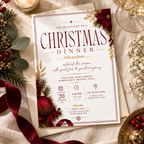 Christmas Dinner Invitation - Red Gold & Cream