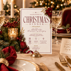 Christmas Dinner Invitation - Red Gold & Cream