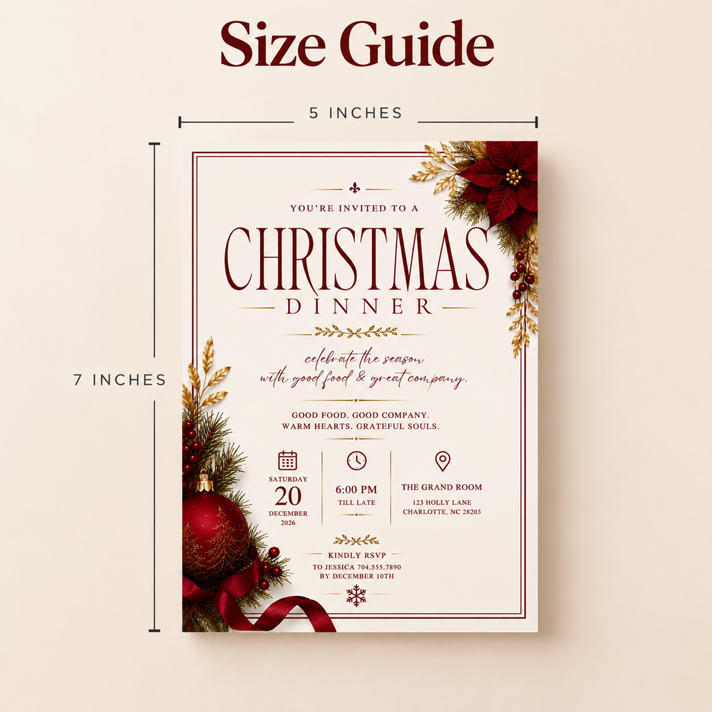 Christmas Dinner Invitation - Red Gold & Cream