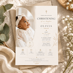 Hero: Baby Girl Christening Invitation – Cream & Gold, elegant editable Canva invitation