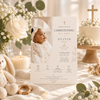 Styled: Baby Girl Christening Invitation Cream & Gold in a soft christening celebration setting