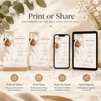 Print or Share: Baby Girl Christening Invitation Cream & Gold, print at home or share digitally