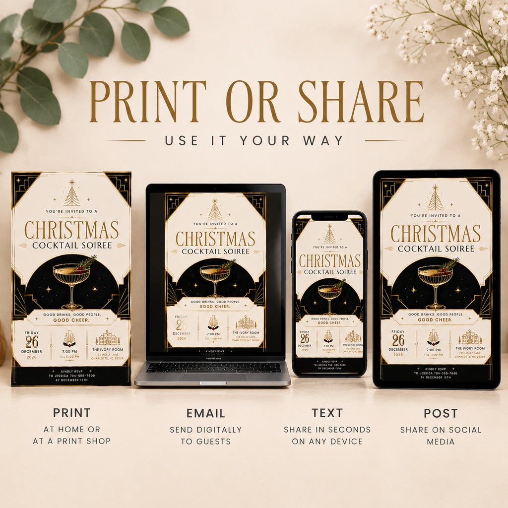 Christmas Party Invitation Cocktail Soiree - Gold & Creme & Black