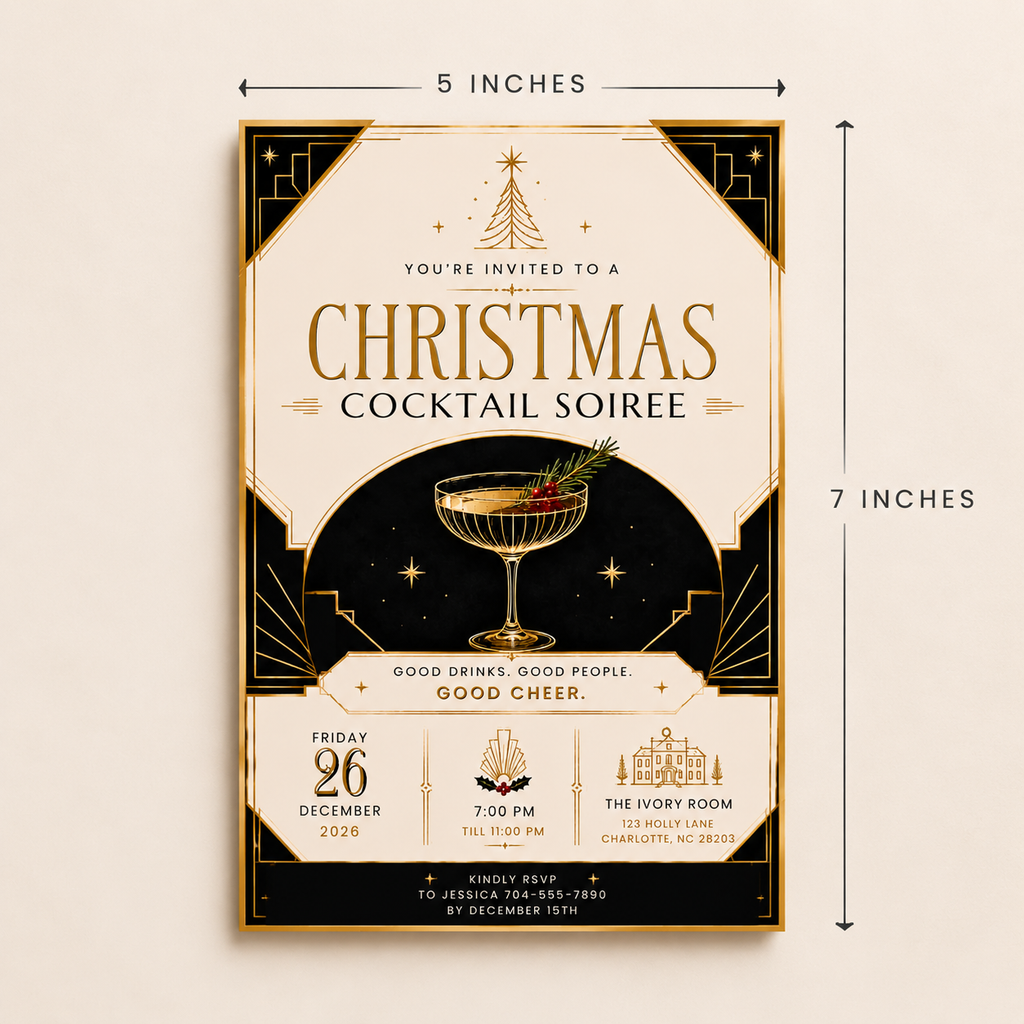 Christmas Party Invitation Cocktail Soiree - Gold & Creme & Black