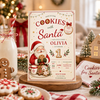 She Is One Cookies With Santa Invitation - Red Creme