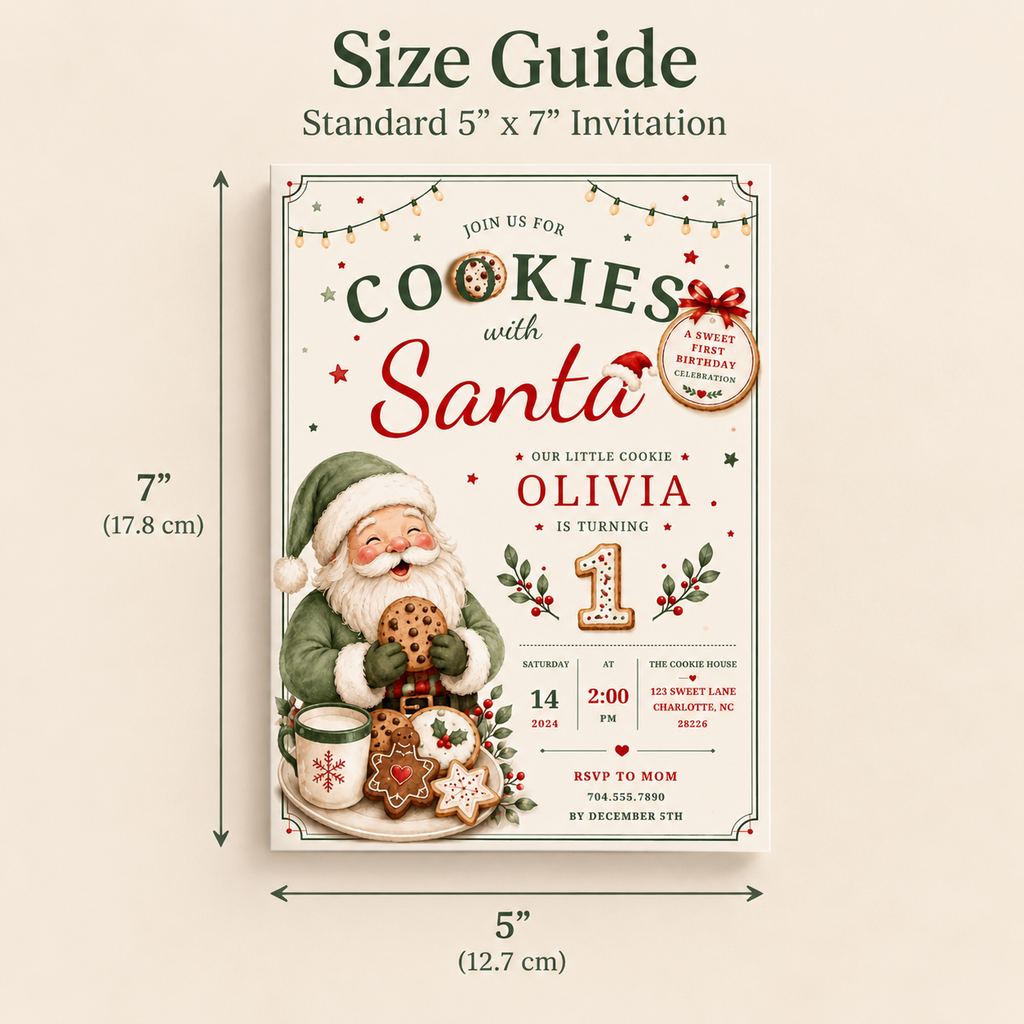 She Is One Cookies With Santa Invitation - Sage Green Red