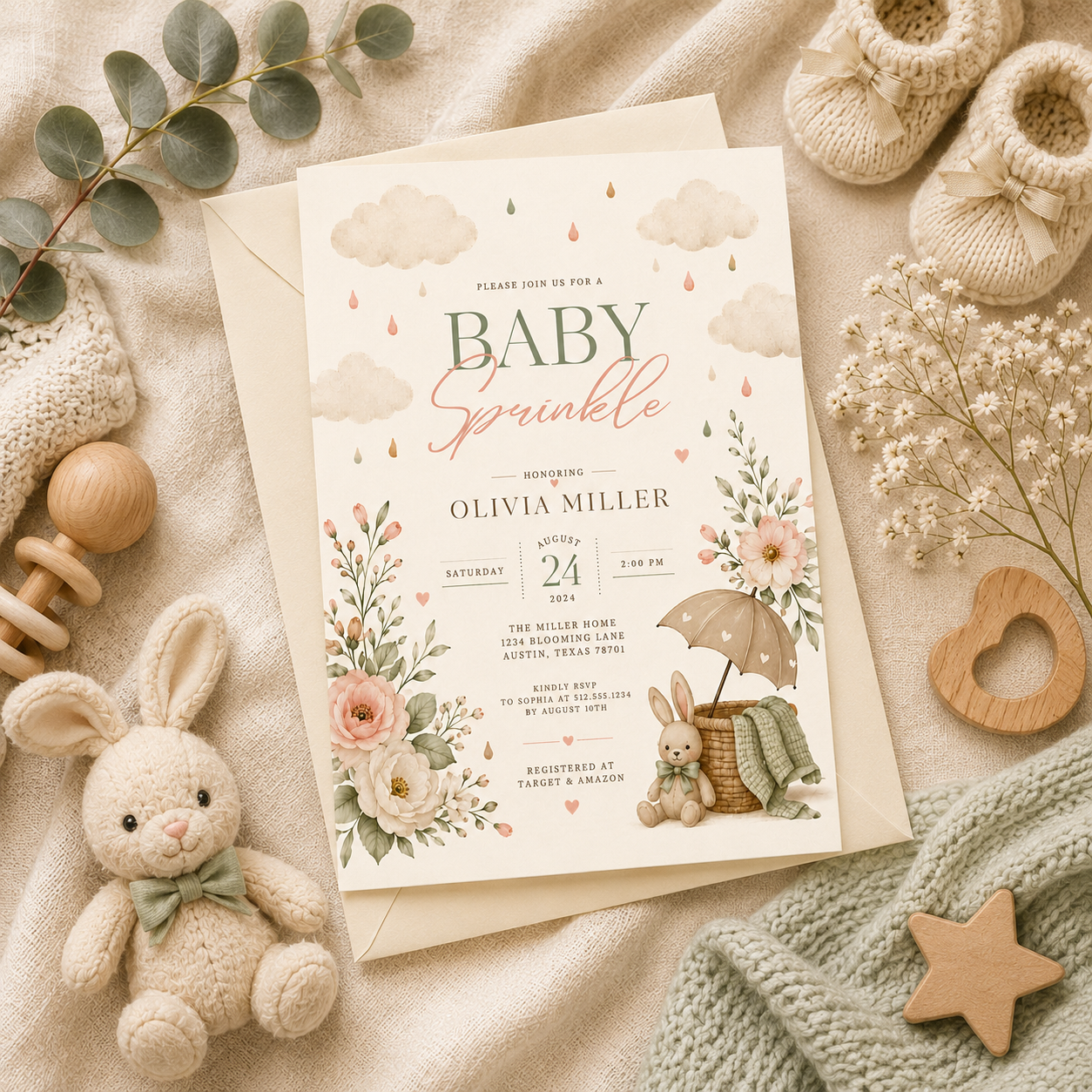 Baby Sprinkle Invitation — Whimsical Blush