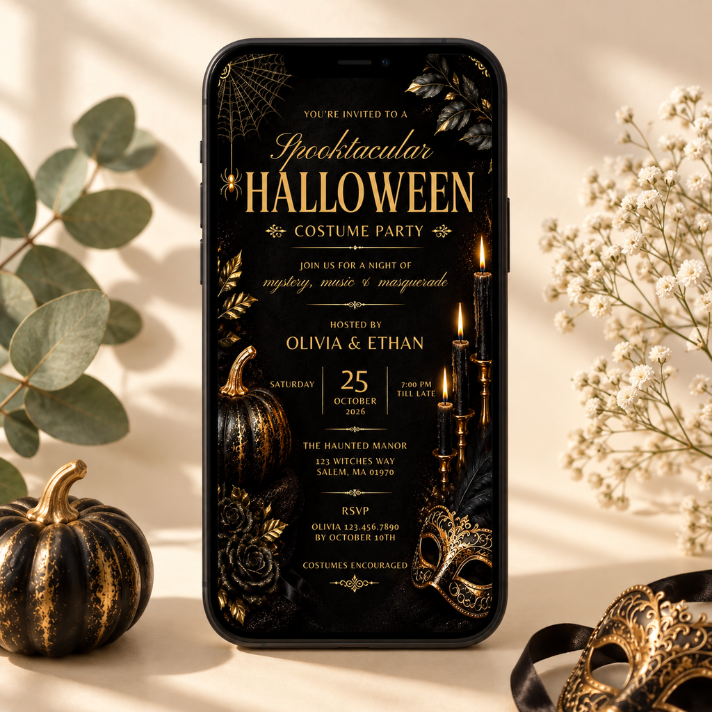 Elegant Halloween Invitation - Black Gold
