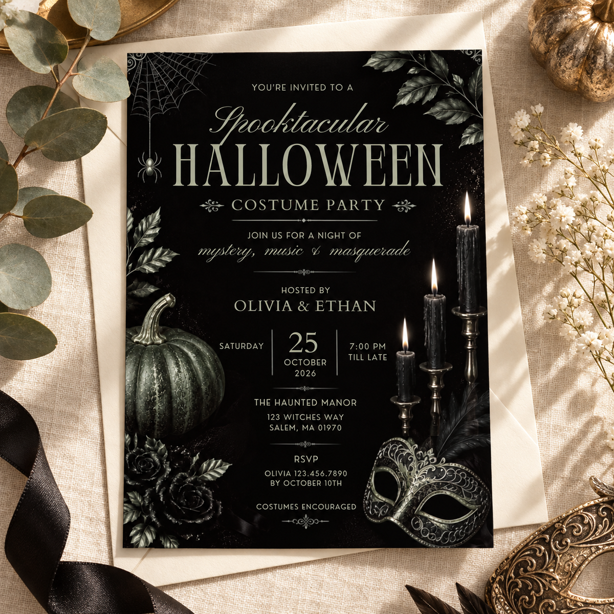 Elegant Halloween Invitation - Black Sage