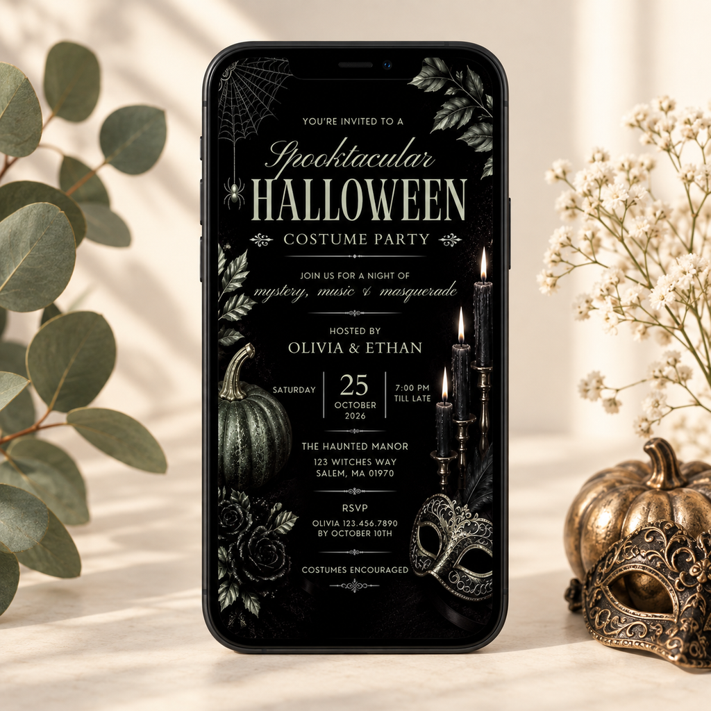 Elegant Halloween Invitation - Black Sage