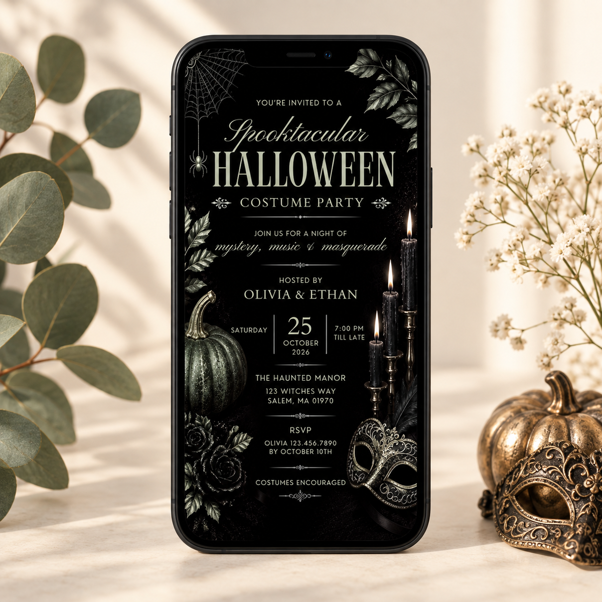 Elegant Halloween Invitation - Black Sage