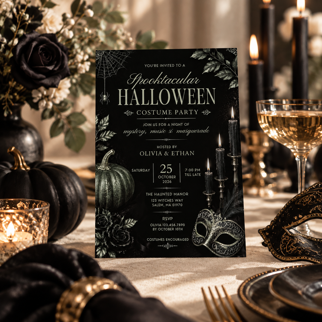 Elegant Halloween Invitation - Black Sage
