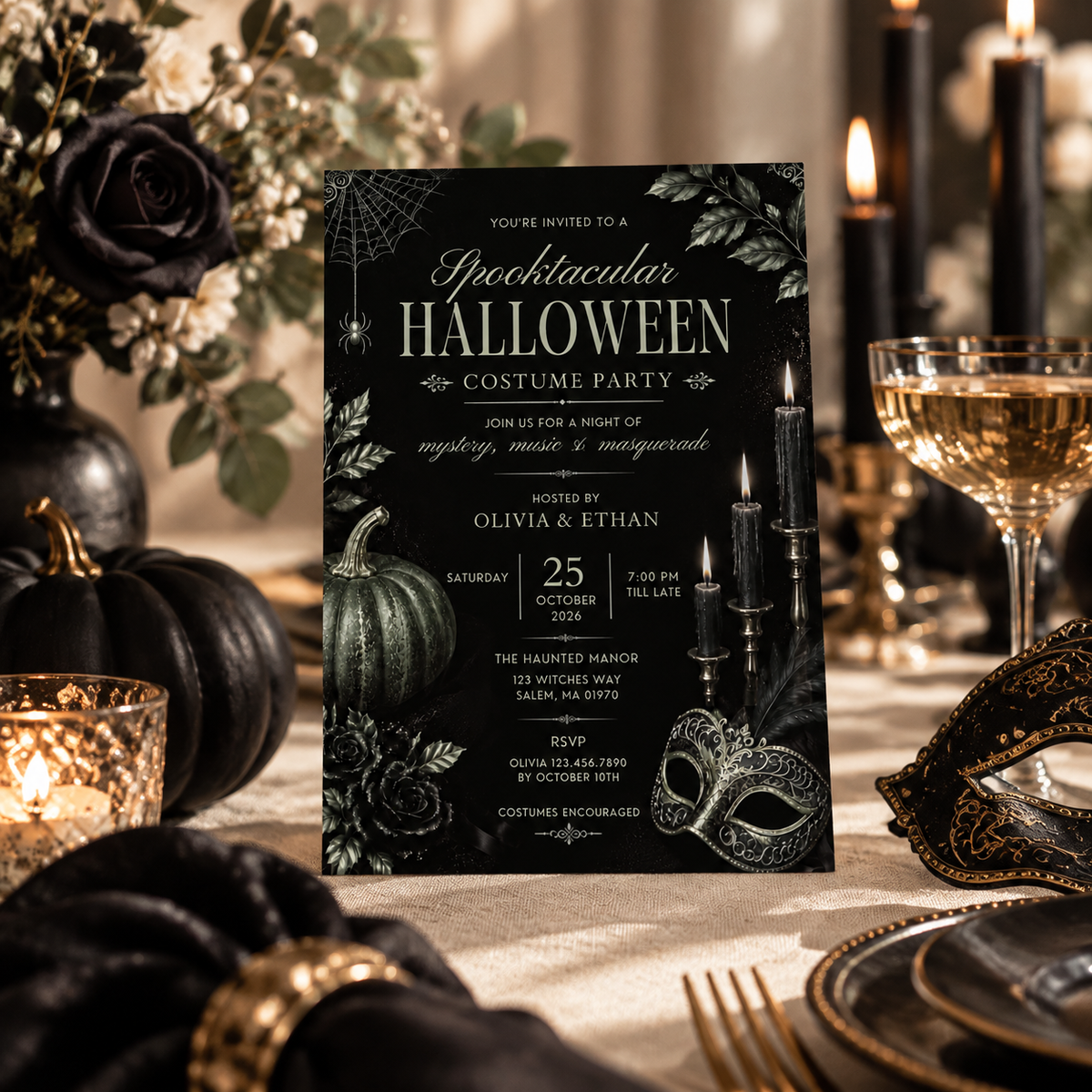 Elegant Halloween Invitation - Black Sage