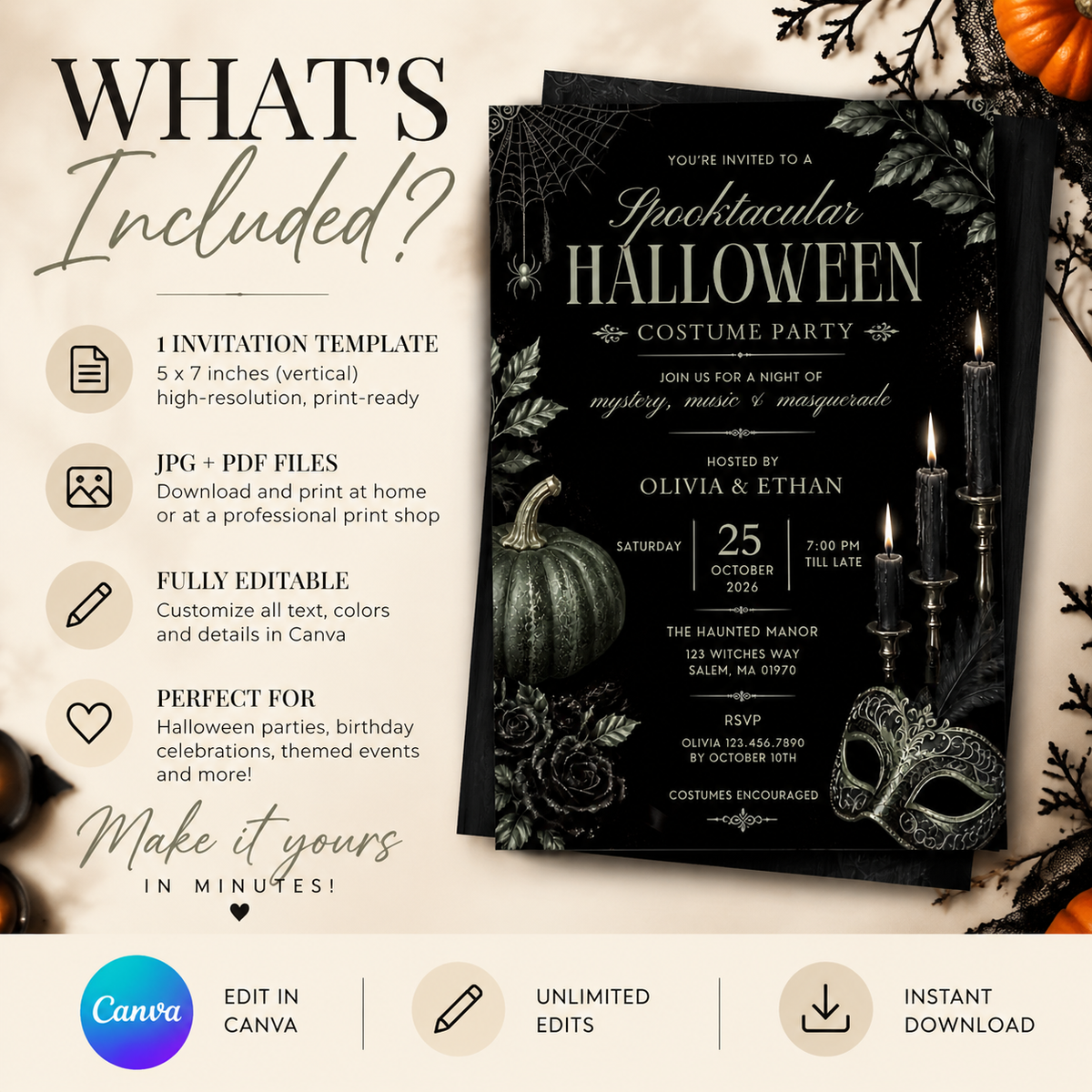 Elegant Halloween Invitation - Black Sage