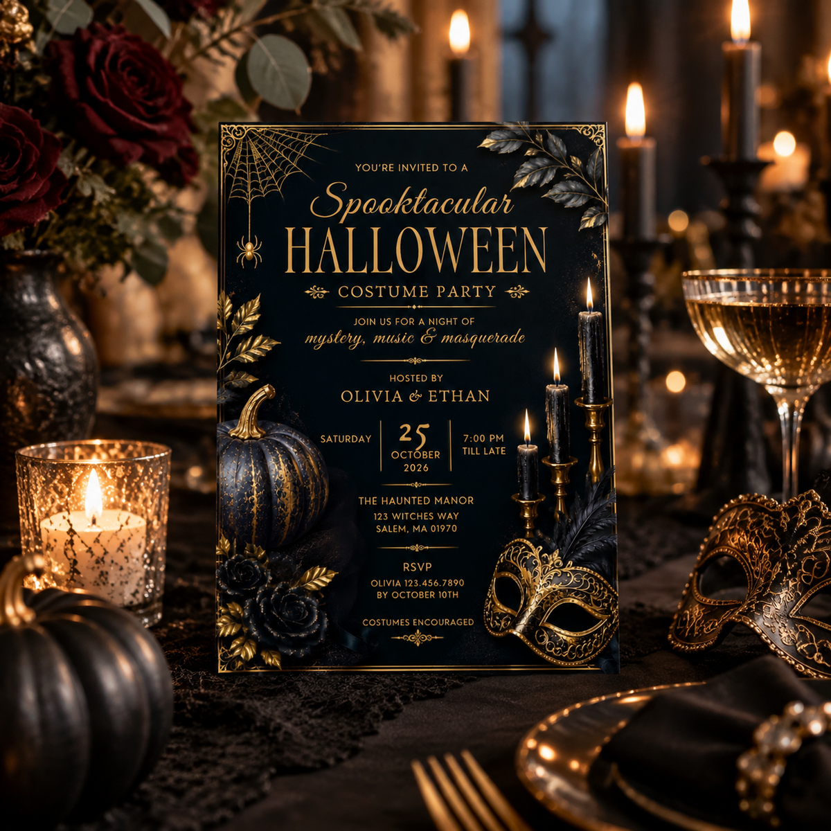Elegant Halloween Invitation - Navy Gold