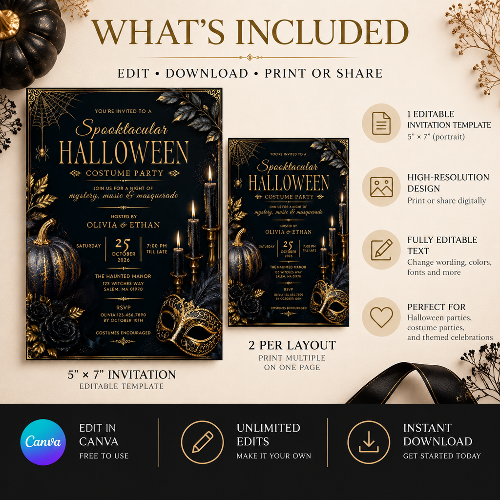 Elegant Halloween Invitation - Navy Gold