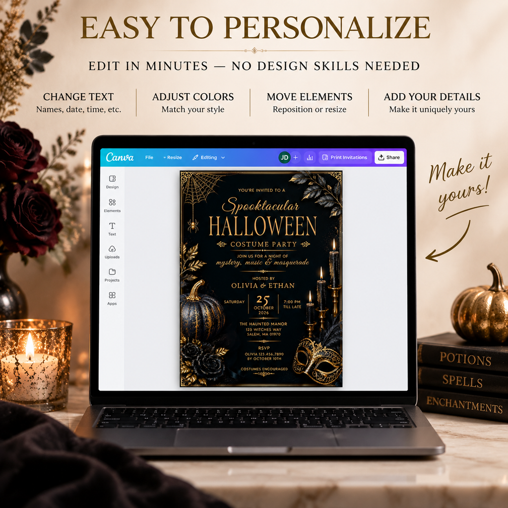 Elegant Halloween Invitation - Navy Gold
