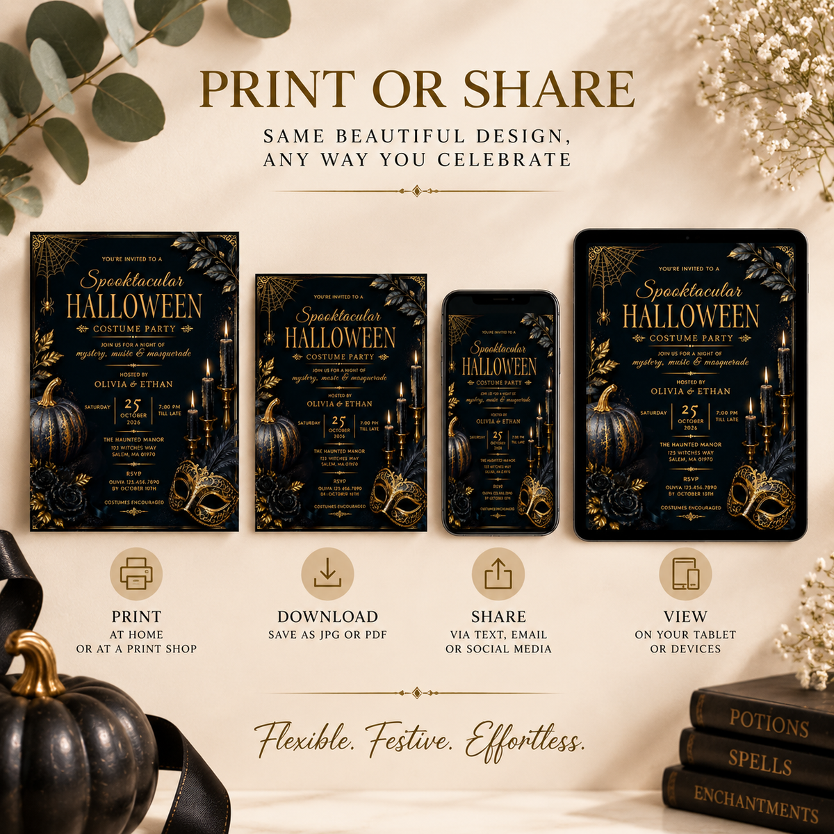 Elegant Halloween Invitation - Navy Gold