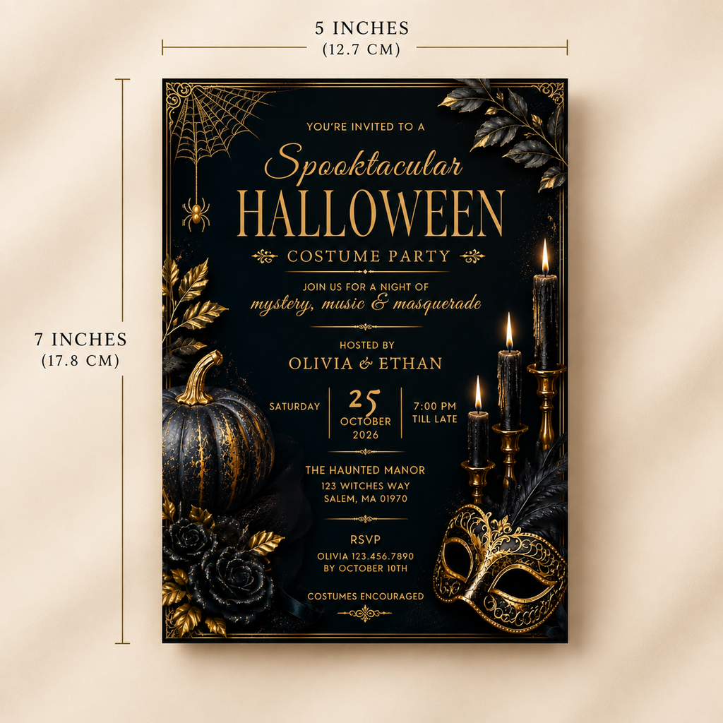 Elegant Halloween Invitation - Navy Gold