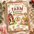 Watercolor Farm Animals Birthday Invitation