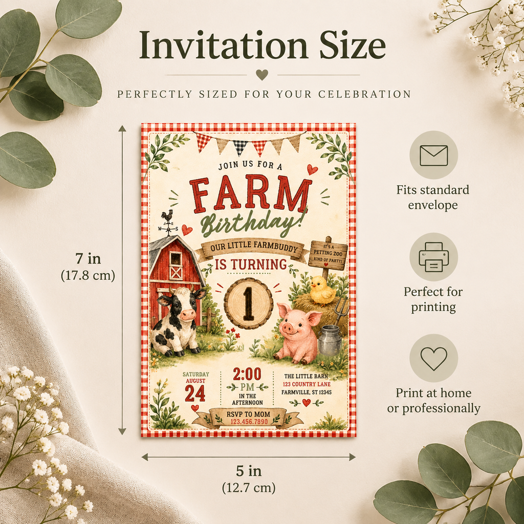 Watercolor Farm Animals Birthday Invitation
