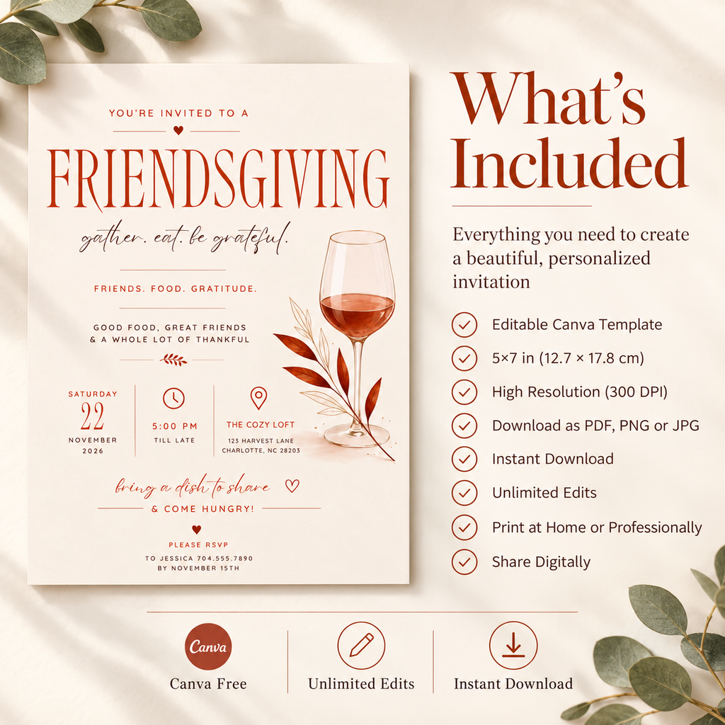 Family Halloween Party Invite - Friendsgiving Invitation Template - Rust & Cream