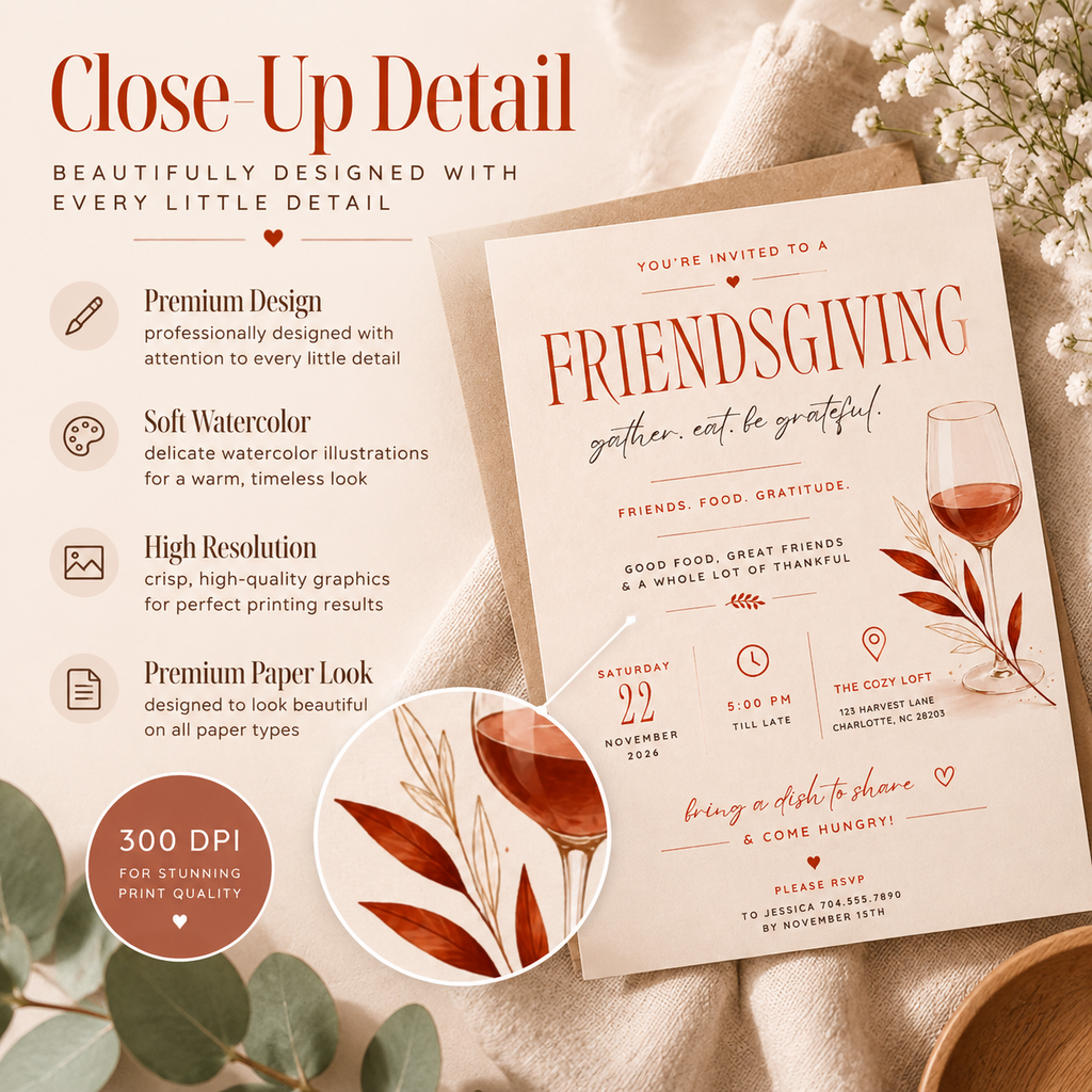 Family Halloween Party Invite - Friendsgiving Invitation Template - Rust & Cream