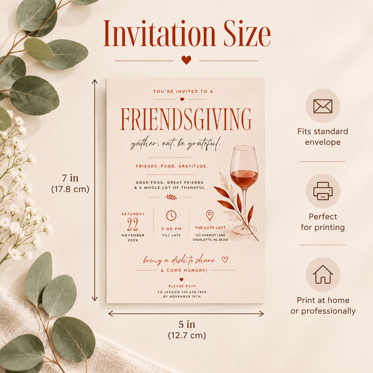 Family Halloween Party Invite - Friendsgiving Invitation Template - Rust & Cream