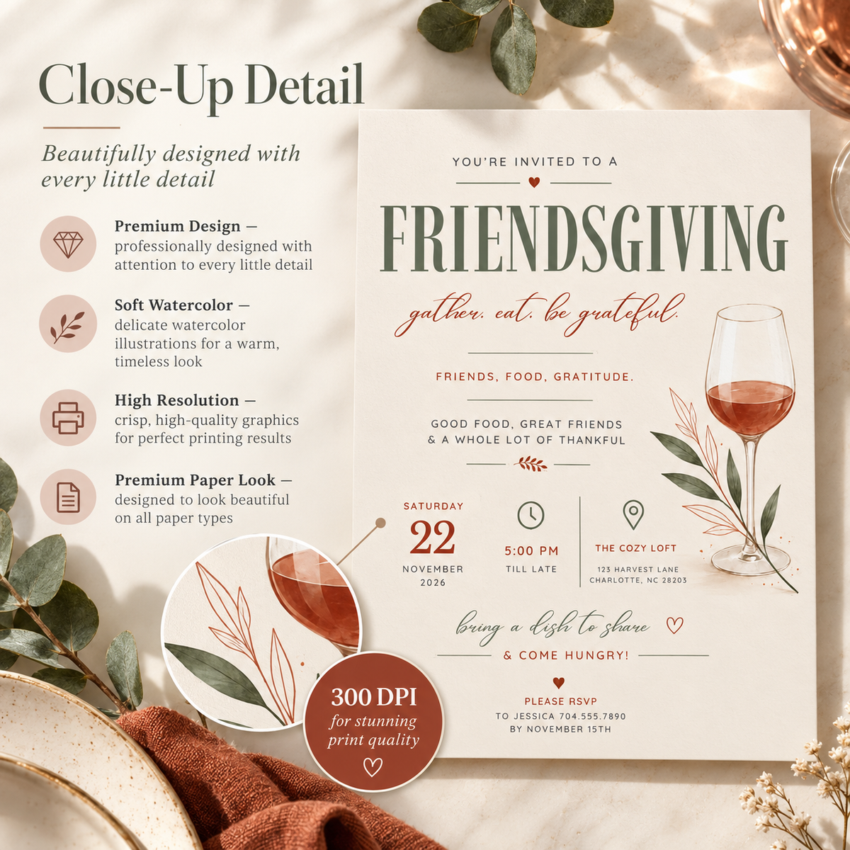 Friendsgiving Invitation - Sage Rust