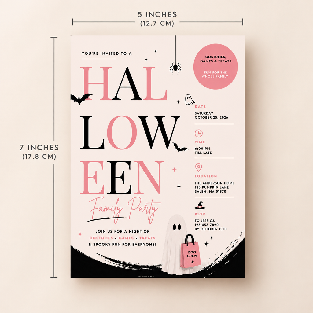 Family Halloween Party Invite - Blush Black