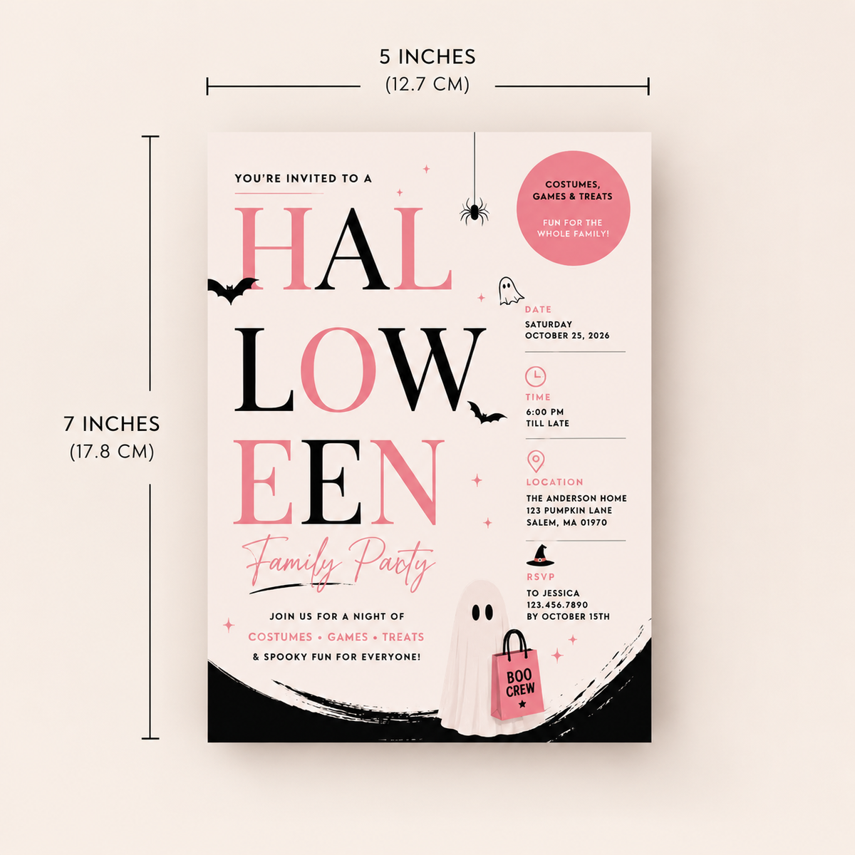 Family Halloween Party Invite - Cream Orange