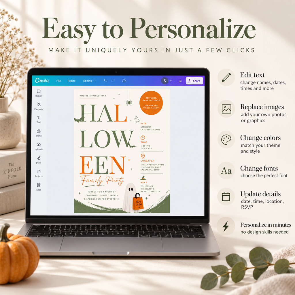 Family Halloween Party Invite - Sage Orange