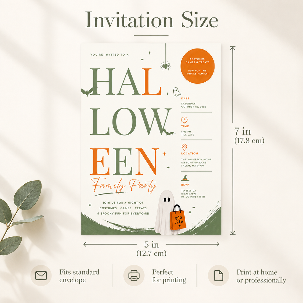 Family Halloween Party Invite - Sage Orange