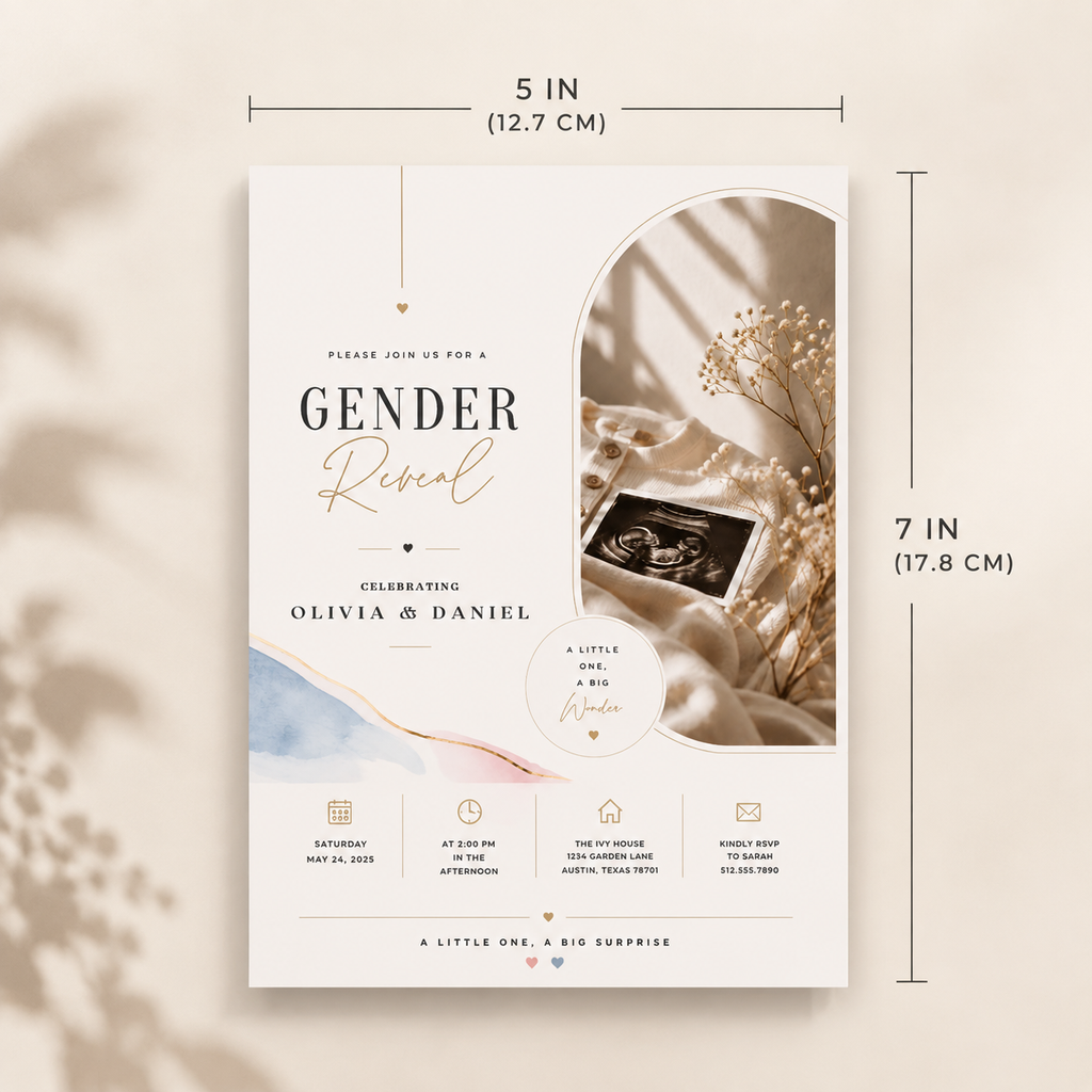 Gender Reveal Invitation - Cream & Gold