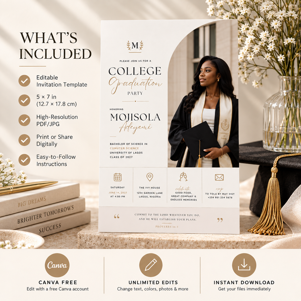 What’s Included: What’s included with the College Graduation Party Invitation