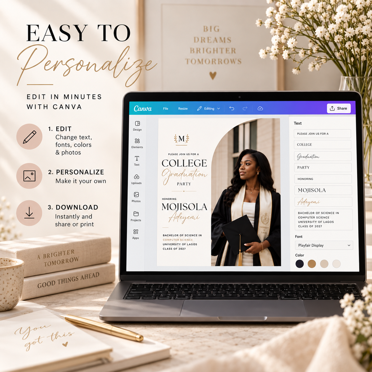 Easy to Personalize: Editing the College Graduation Party Invitation in Canva