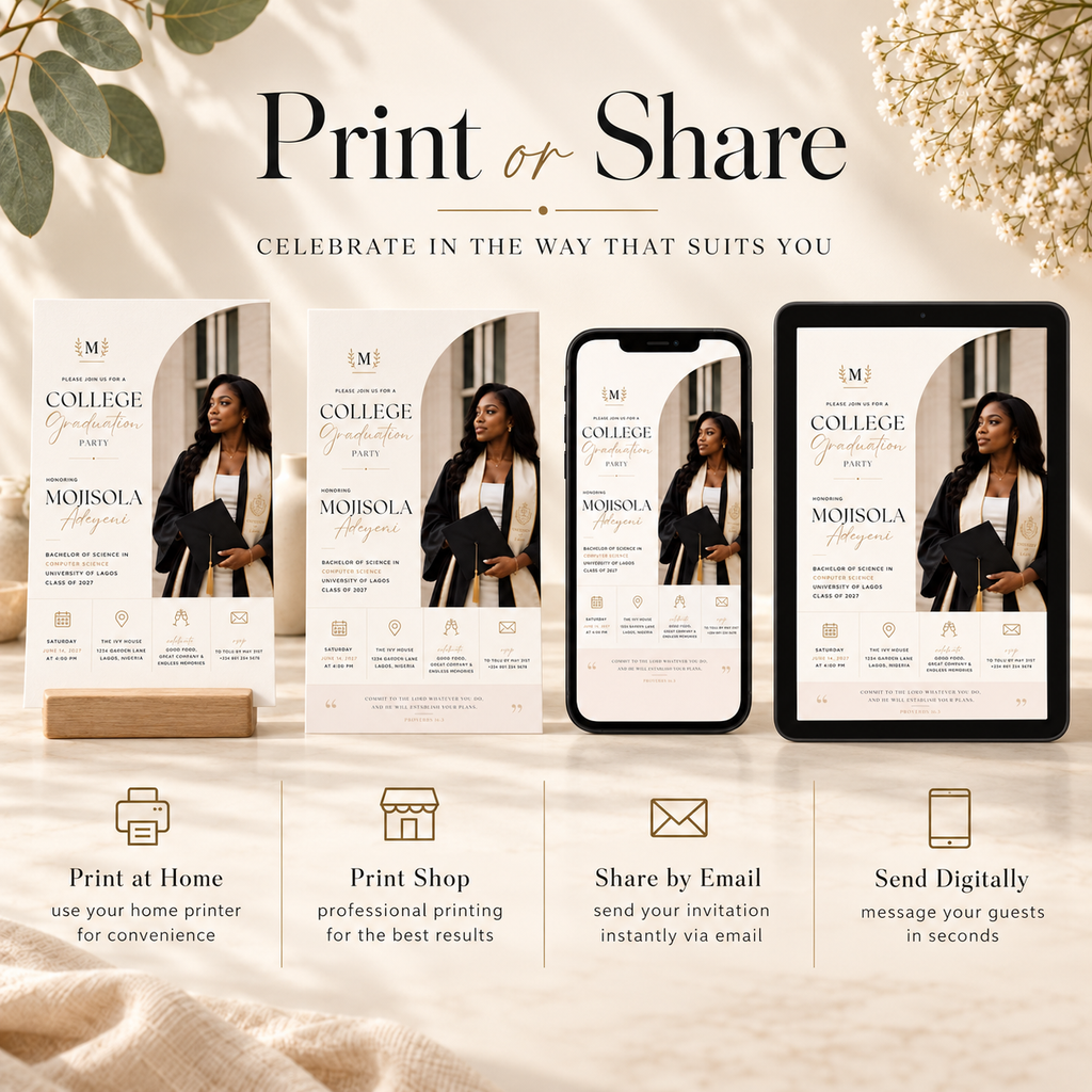 Print or Share: College Graduation Party Invitation, print at home or share digitally