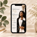Phone: Graduate Celebration Party Invitation Black & Gold shown on a phone screen
