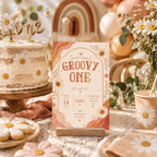 Groovy Retro Daisy Birthday Invitation