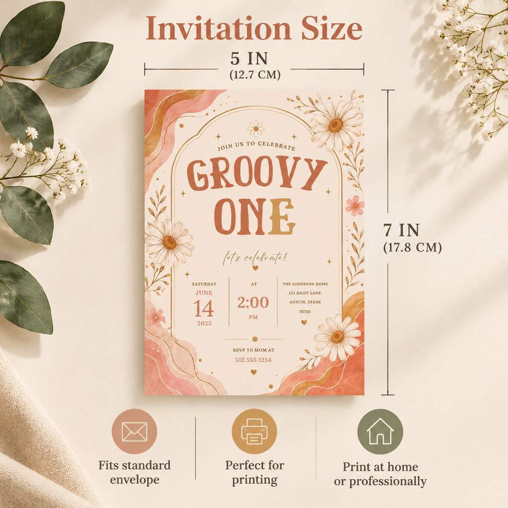 Groovy Retro Daisy Birthday Invitation