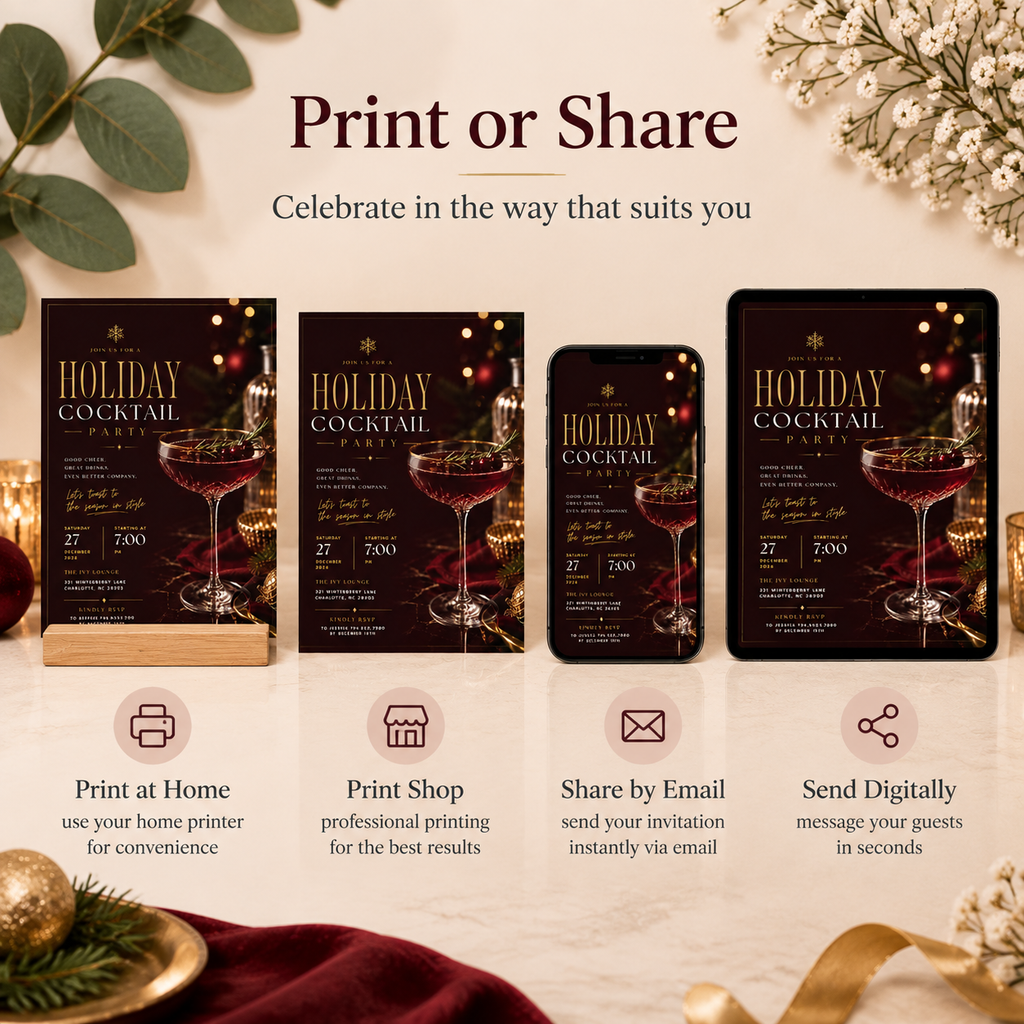 Holiday Cocktail Party Invitation - Burgundy & Gold