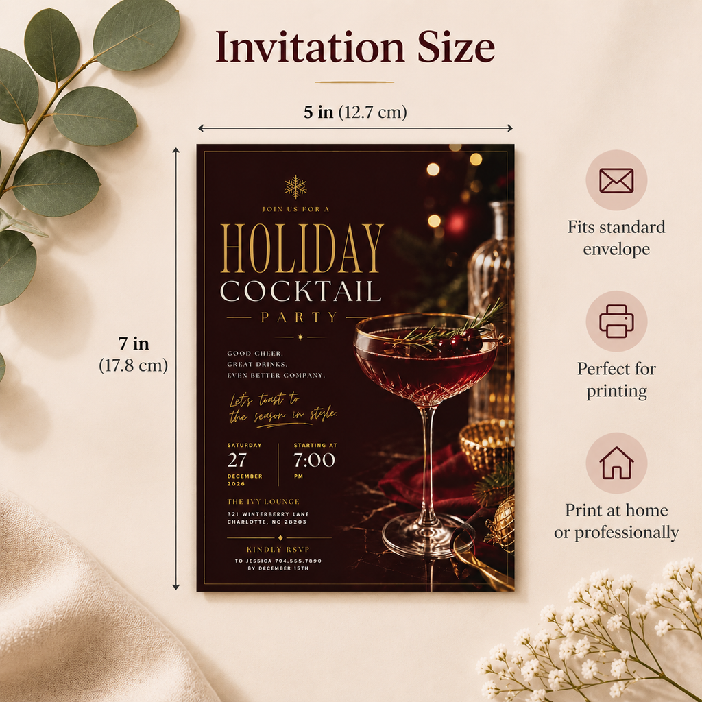 Holiday Cocktail Party Invitation - Burgundy & Gold
